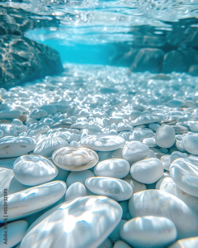 Obraz premium White rounded smooth pebble stone underwater