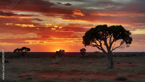 Outback sunset landscape. Australia outback plains.