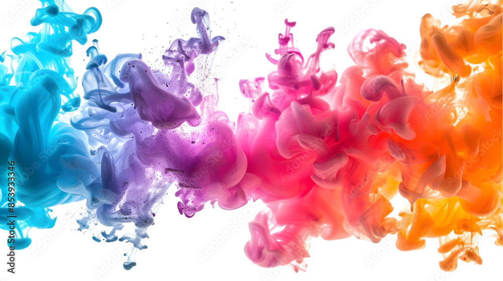 Obraz premium A vibrant swirl of blue, purple, pink, and orange ink in water,cutout on transparent backgrounds.
