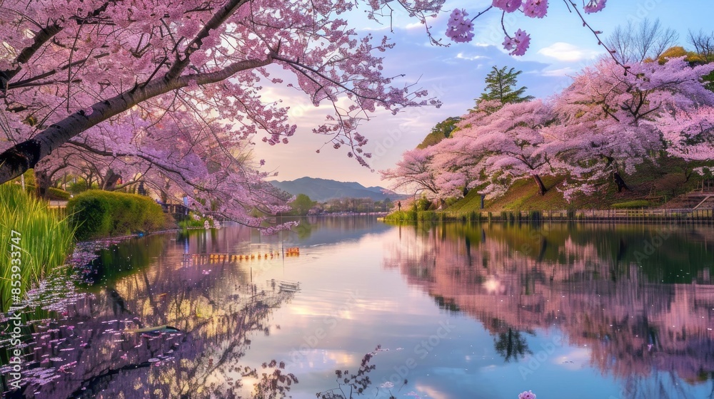 Peaceful Serenity of Cherry Blossoms and Reflections Peaceful Serenity of Cherry Blossoms and Reflections