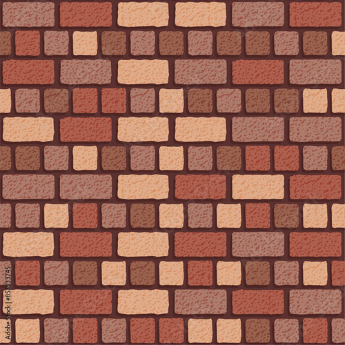 Realistic vector red English brick wall seamless pattern. Flat red and brown ...