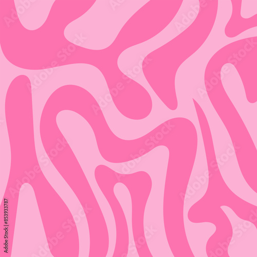 Monochrome pink abstract background. Groovy design with liquid waves lines. Trendy retro vintage illustration, vector poster.
