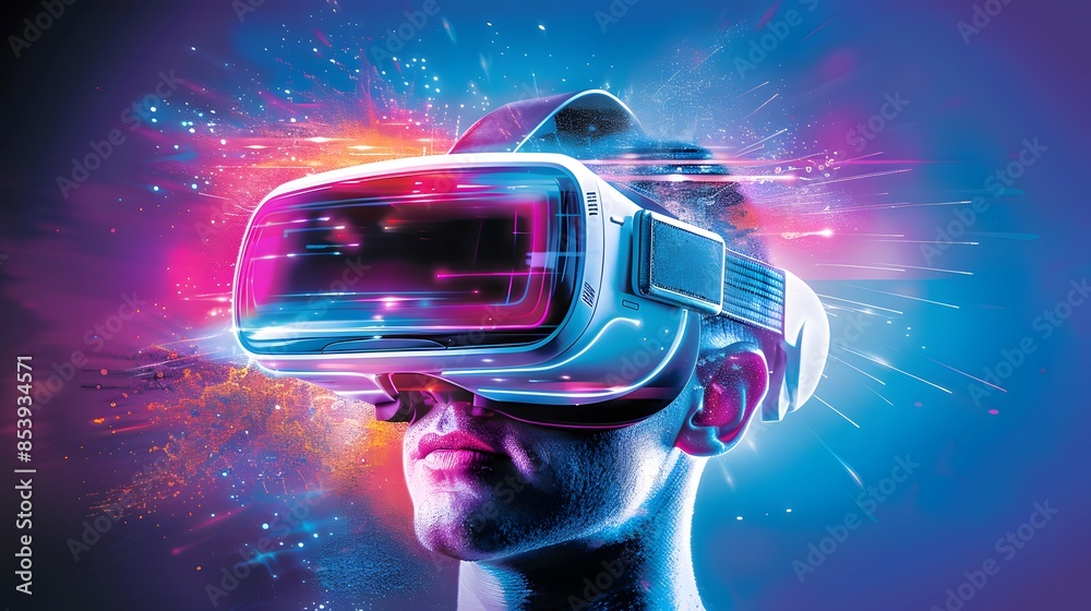 An energetic clipart of a virtual reality headset with dynamic effects ...