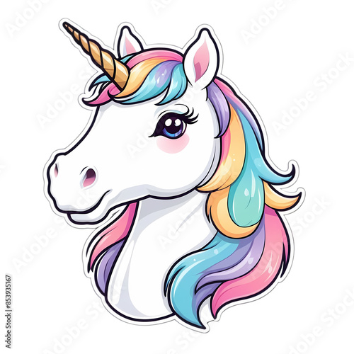 Cute Kawaii Face Unicorn Strickers Clipart