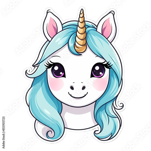 Cute Kawaii Face Unicorn Strickers Clipart