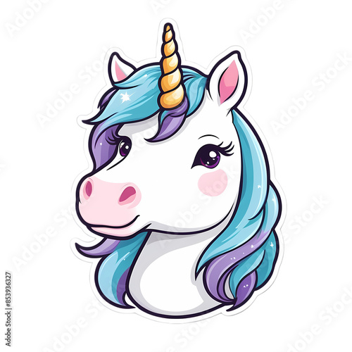 Cute Kawaii Face Unicorn Strickers Clipart