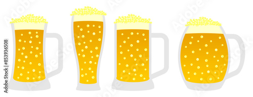 beer mug glass with foam vector set. trendy design vector illustration isolated on white background.