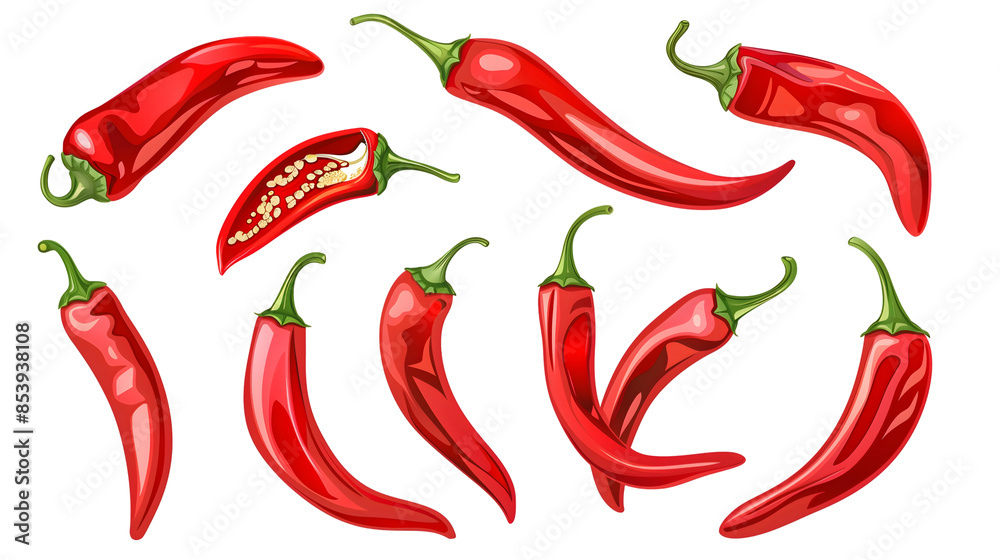 Red Chili Peppers Set,cutout on transparent backgrounds. Red Chili Peppers Set,cutout on transparent backgrounds.