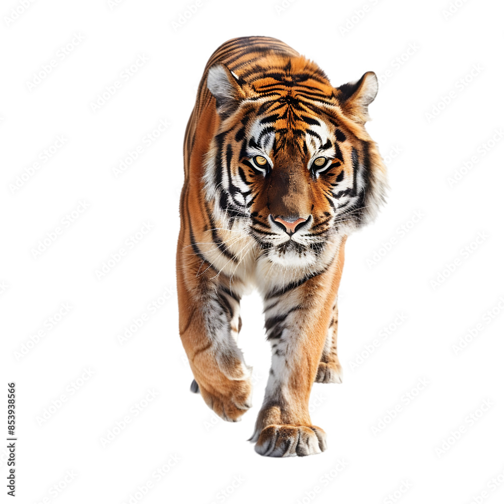 Fototapeta premium Walking Tiger,cutout on transparent backgrounds.