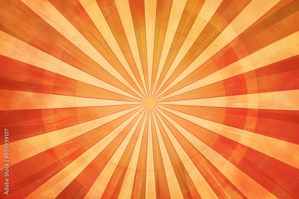 Fototapeta premium Vibrant illustration of a sunburst design with concentric circles radiating outwards, featuring warm hues of orange, red, and yellow