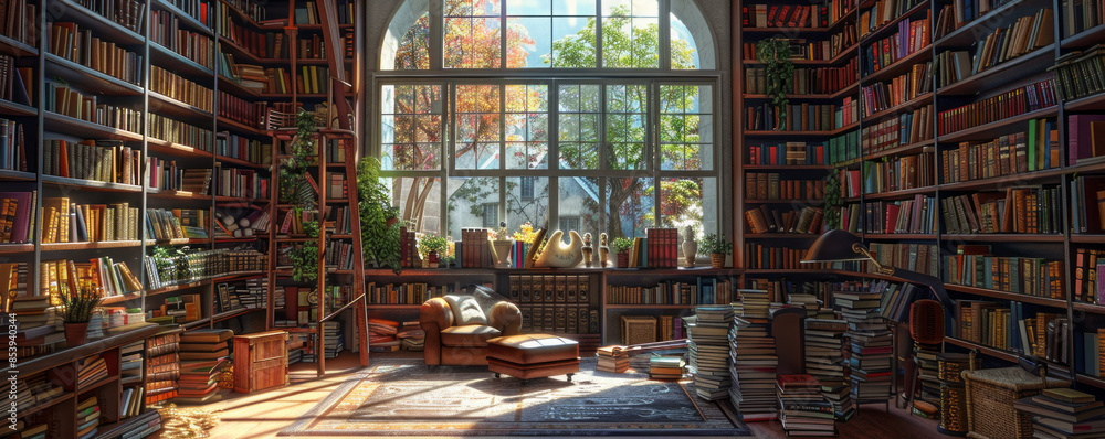 A cozy bookstore with shelves stacked high with books, its aroma of old paper and leather filling the air. A cozy bookstore with shelves stacked high with books, its aroma of old paper and leather filling the air.