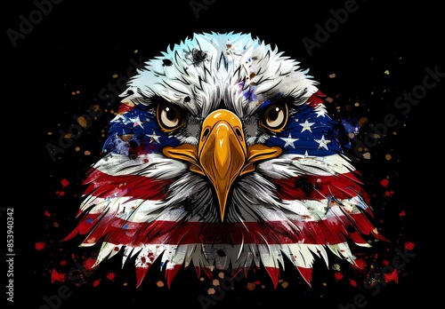 Realistic vector illustration of a bald eagle head with an american flag integrated photo