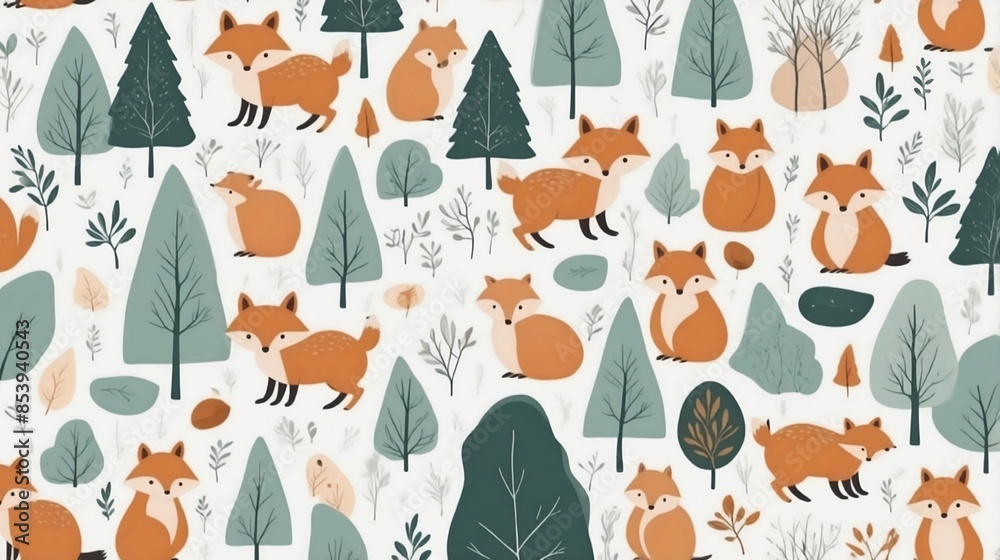 Seamless pattern with cute woodland animals. Seamless pattern with cute woodland animals.