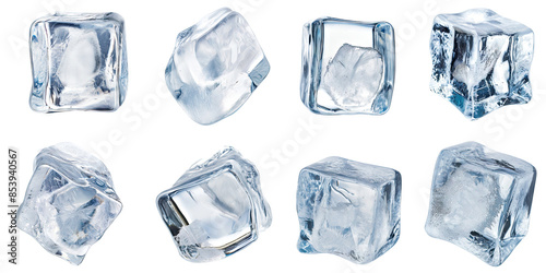 Set of Isolated Ice Cubes on White Background