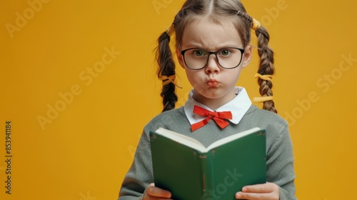 The serious schoolgirl reading photo