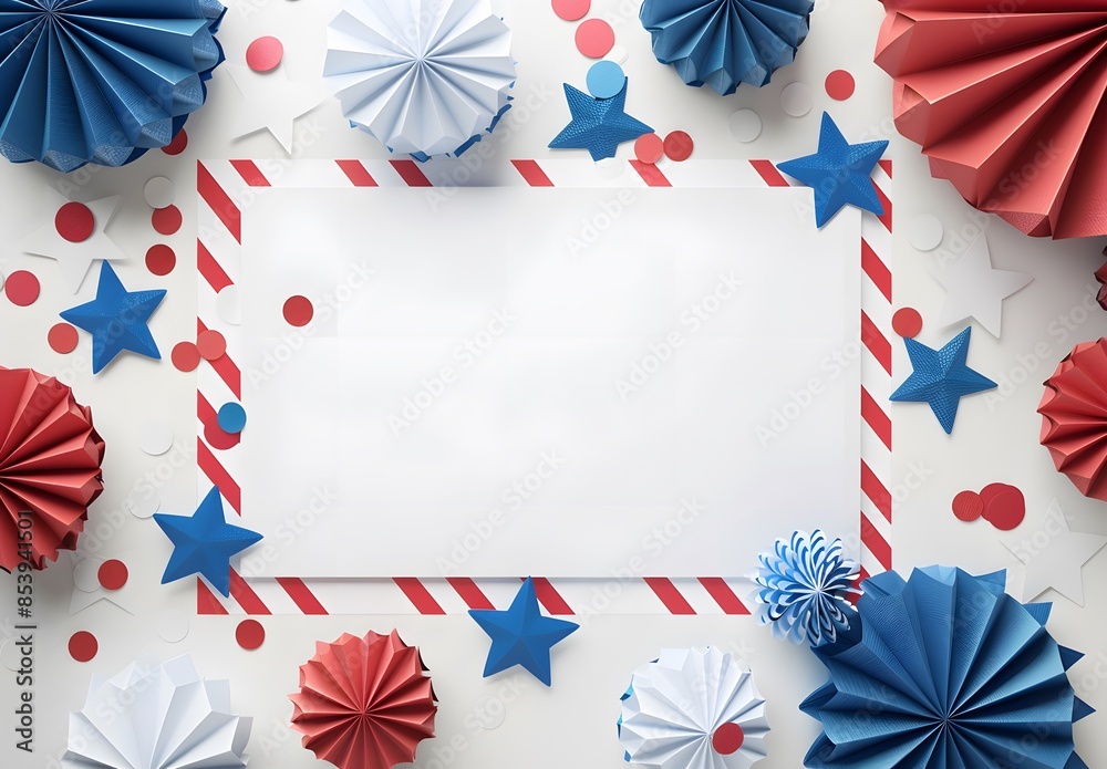 Obraz premium Blank white paper with USA decorations in the background for an American national day celebration
