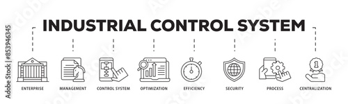 Industrial control system icon infographic illustration concept with icon of enterprise, management, control system, optimization, efficiency icon live stroke and easy to edit 