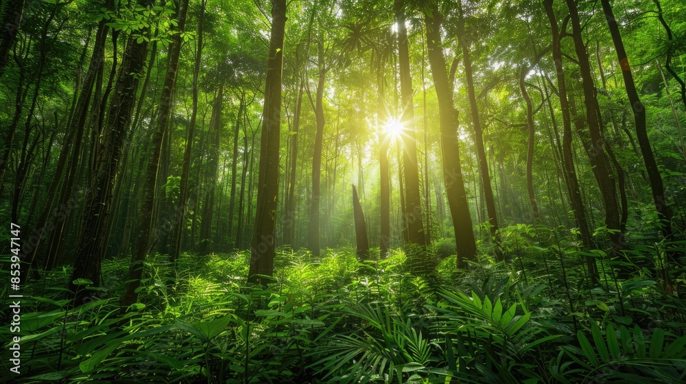 Lush forest with towering trees and vibrant greenery, showcasing the importance of forest conservation and reforestation efforts. Lush forest with towering trees and vibrant greenery, showcasing the importance of forest conservation and reforestation efforts.