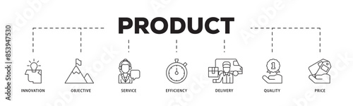 Product engineering icon infographic illustration concept with icon of design, innovation, planning, support, testing, development, management, deployment icon live stroke and easy to edit 