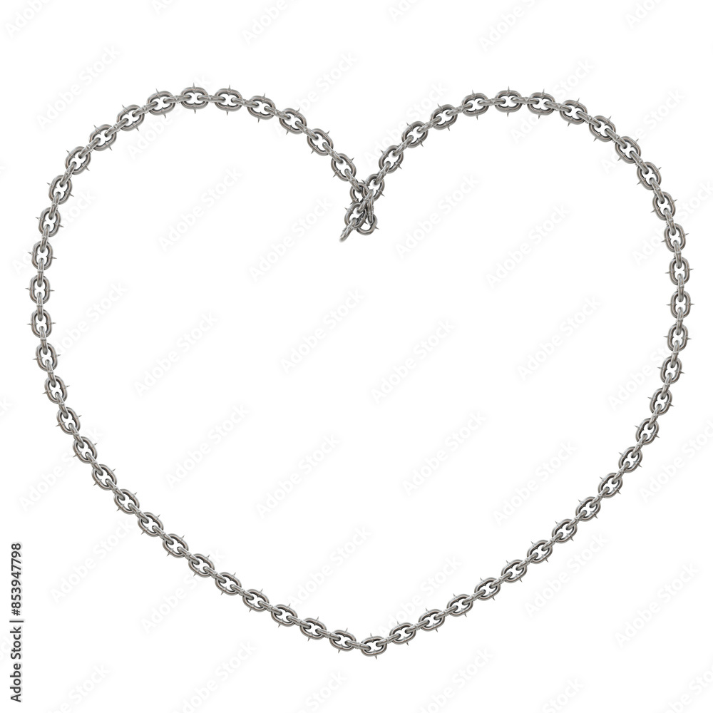 3D illustration showcases sharp-tipped chains intricately woven into a captivating heart shape (transparent PNG format). 3D illustration showcases sharp-tipped chains intricately woven into a captivating heart shape (transparent PNG format).