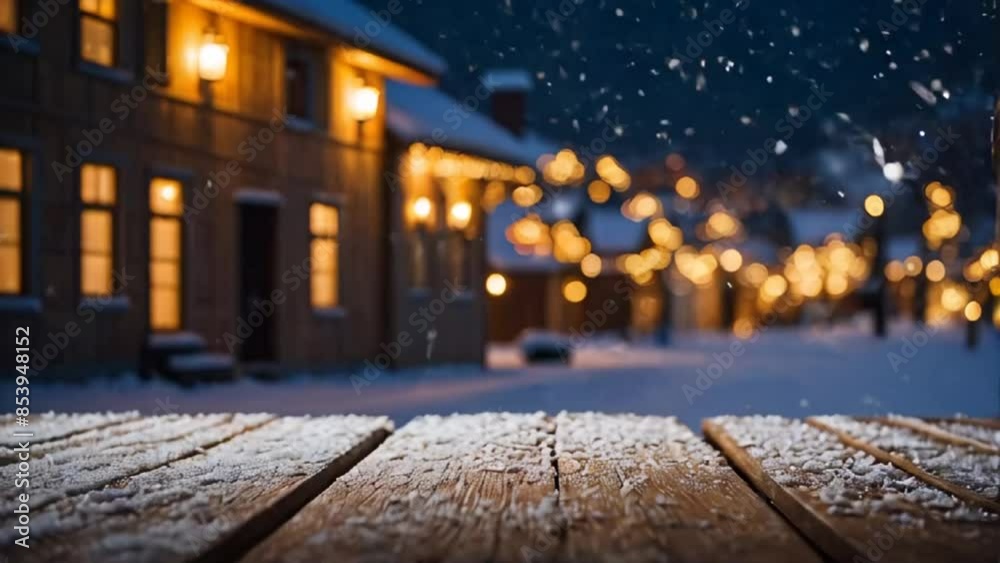 Beautiful wooden board in the background beautiful houses in the evening decoration