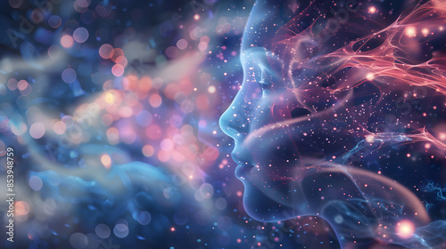Wallpaper Mural Digital Art Portrait of a Womans Face in a Cosmic Setting With Blue and Red Hues Torontodigital.ca