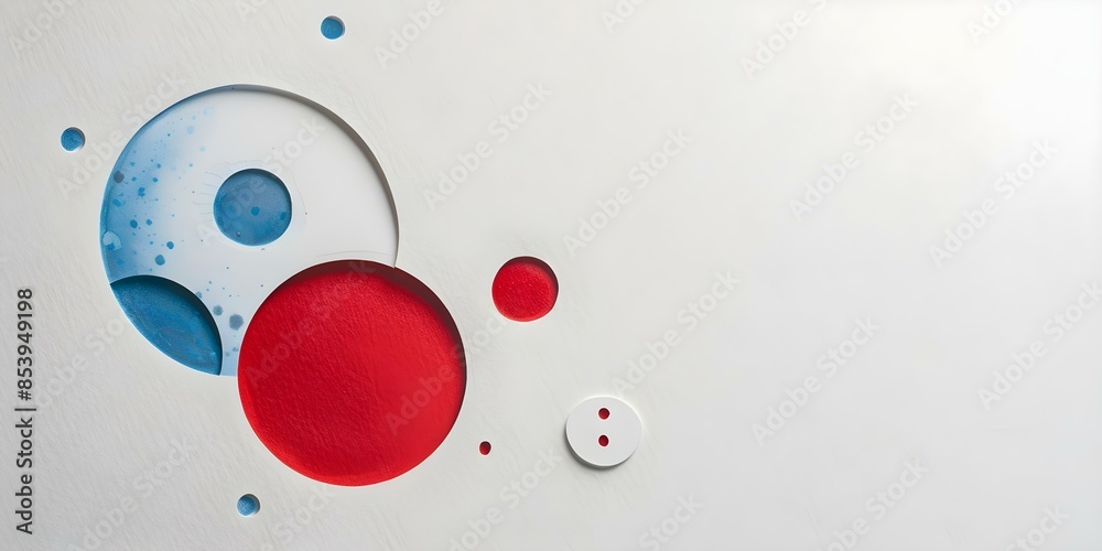 Minimalist yin yang symbol with red and blue circles on light background. Concept Yin Yang Symbol, Red and Blue Circles, Minimalist Design, Light Background Minimalist yin yang symbol with red and blue circles on light background. Concept Yin Yang Symbol, Red and Blue Circles, Minimalist Design, Light Background