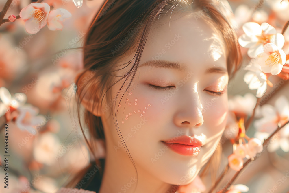 Fototapeta premium Woman in Gentle Blossom Dreams