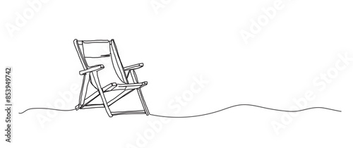 Beach chair continuous one line drawing, single line art element, minimalist sketch line vector illustration, summer travel holiday concept