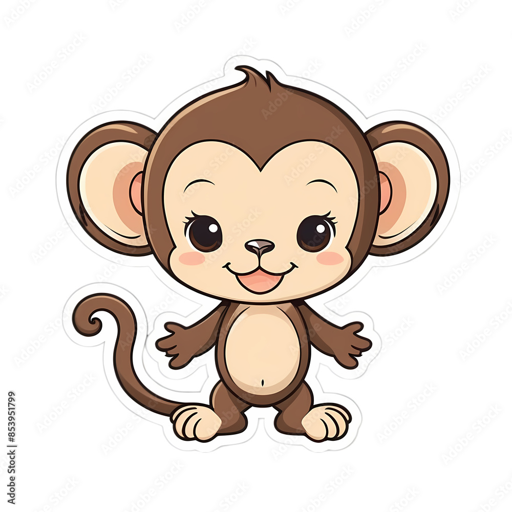 Fototapeta premium Cute Kawaii Monkey Stickers Clipart