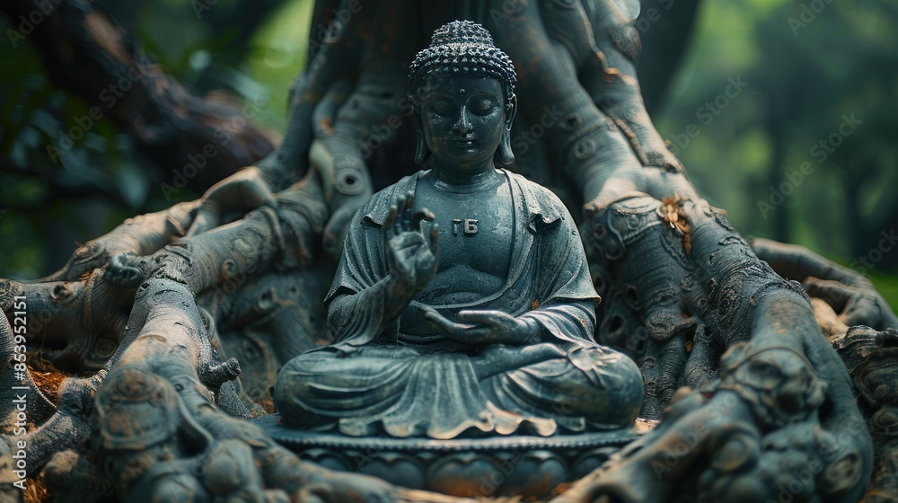 Buddha Statue Amidst Tree Roots Buddha Statue Amidst Tree Roots