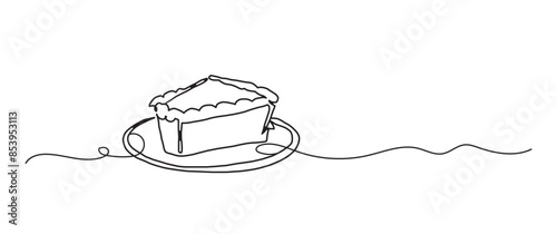 Pumpkin pie continuous one line drawing, single line art element, minimalist sketch line vector illustration, autum and thanksgiving concept