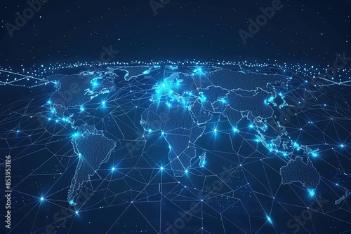 seamless pattern flat illustration style, world map modern conceptual polygonal 3d design of computer screen and robotics in bright blue. Innovative web development, app or website 