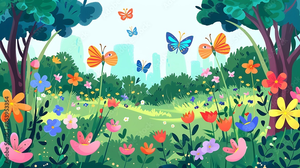 A Springtime Meadow with Butterflies A Springtime Meadow with Butterflies