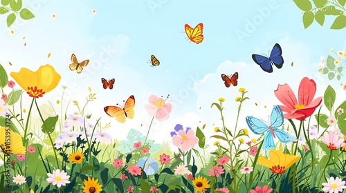 Colorful Butterflies Flying Over a Blooming Meadow