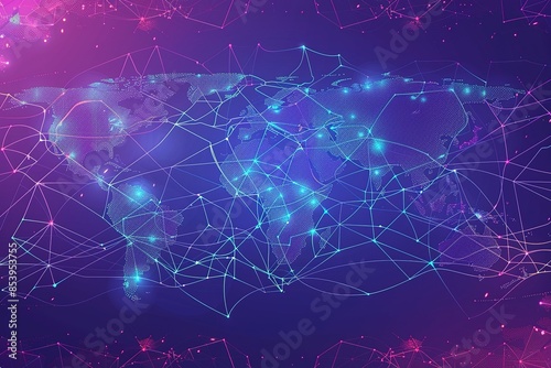 seamless pattern flat illustration style, world map Digital data global hologram Technology Network Data Connection. Cyber Security Concept. Social Future Abstract Background. Futuristic Technology 
