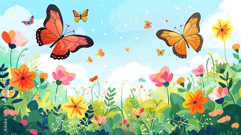 Springtime Meadow with Butterflies Springtime Meadow with Butterflies