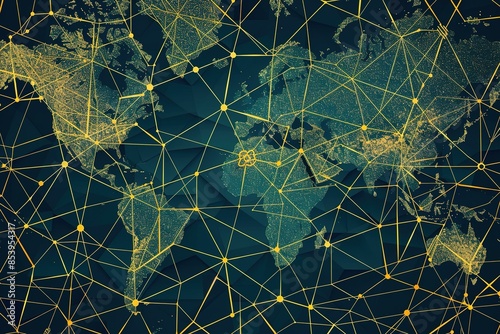 seamless pattern flat illustration style, world map Globe. Low poly wireframe design of planet Earth in gold style. Polygonal elegant image in RGB color. World concept