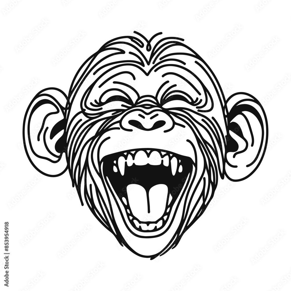 happy laughing monkey head doodle sketch 