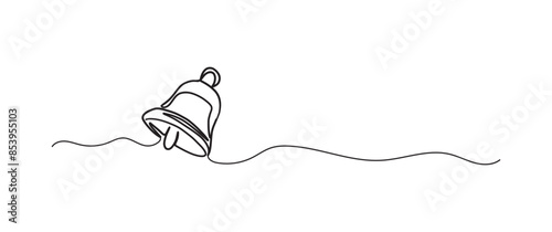 Jingle bell continuous one line drawing, single line art element, minimalist sketch line vector illustration, christmas winter new year concept