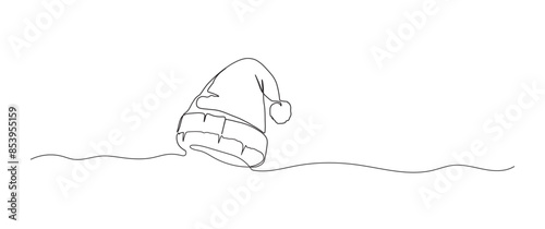 Santa claus hat continuous one line drawing, single line art element, minimalist sketch line vector illustration, christmas winter new year concept