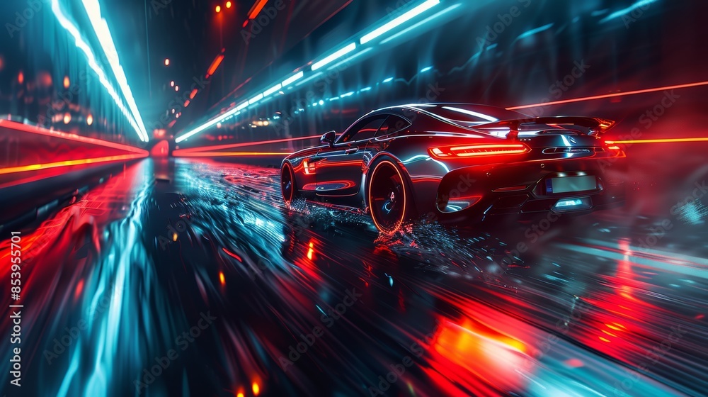 car speeding along the road, streaks of light car speeding along the road, streaks of light