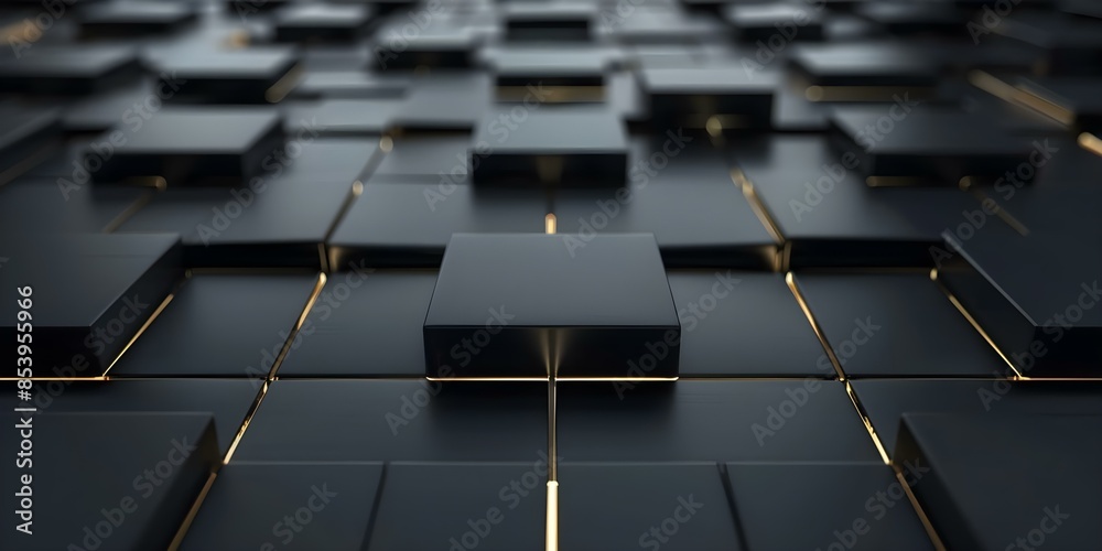 Obraz premium Futuristic luxury black square strip with gold light effect digital background. Concept Digital Backgrounds, Futuristic Design, Luxury Elements, Black Square Strip, Gold Light Effect