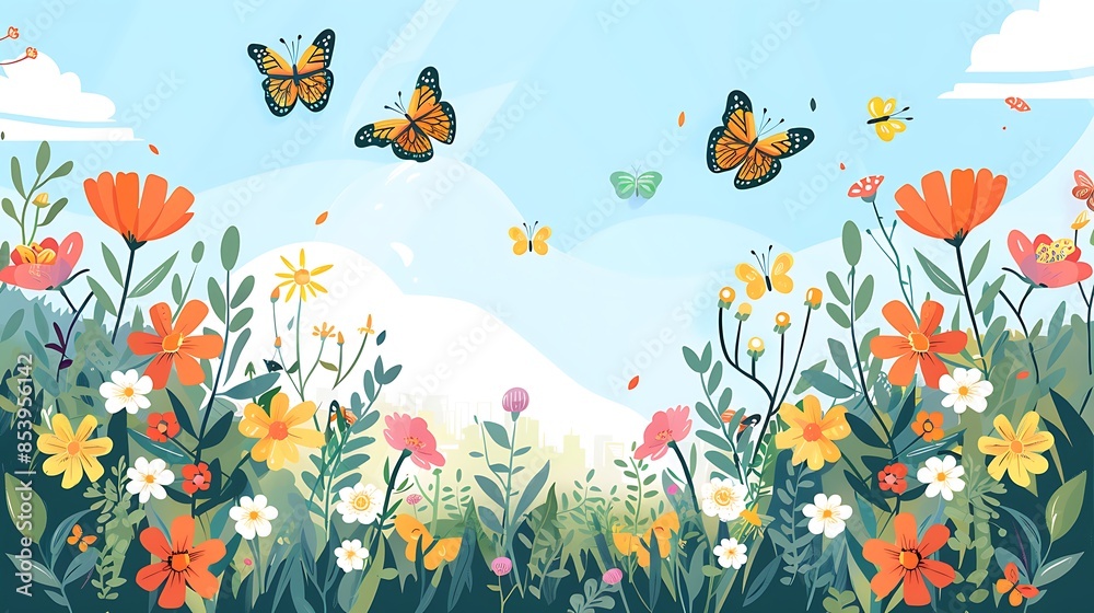 A Summery Meadow with Butterflies and Flowers A Summery Meadow with Butterflies and Flowers