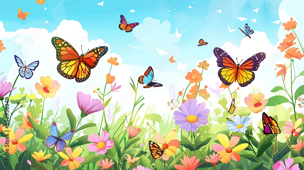 Colorful Butterflies Soaring in a Summer Meadow Colorful Butterflies Soaring in a Summer Meadow