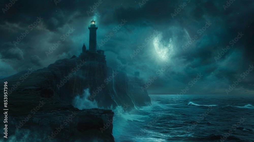 Fototapeta premium Lighthouse on a Stormy Night