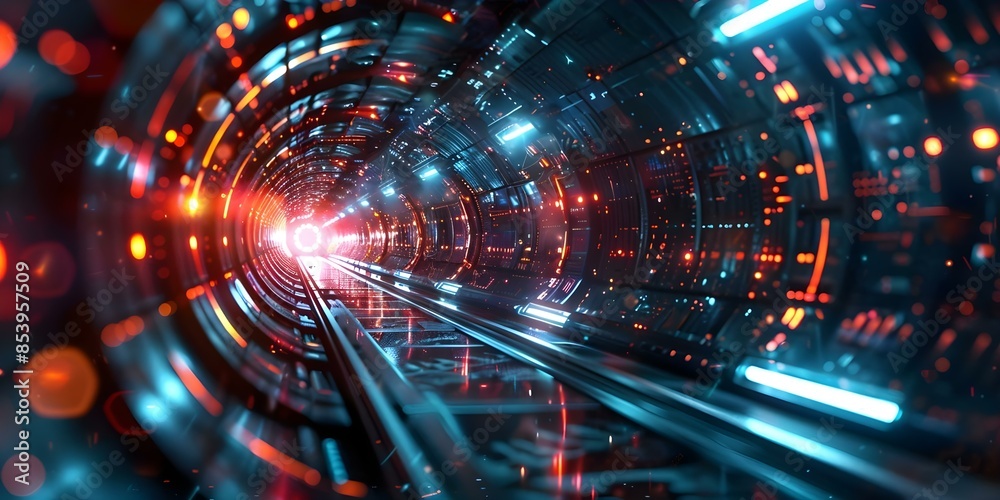 Futuristic digital tunnel with vibrant colors and hightech design. Concept Futuristic Design, Digital Tunnel, Vibrant Colors, High-Tech Elements Futuristic digital tunnel with vibrant colors and hightech design. Concept Futuristic Design, Digital Tunnel, Vibrant Colors, High-Tech Elements