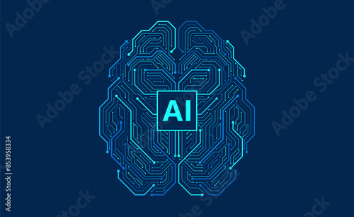 Ai chipset on brain with circuit board background. Futuristic concept. High-tech technology background
