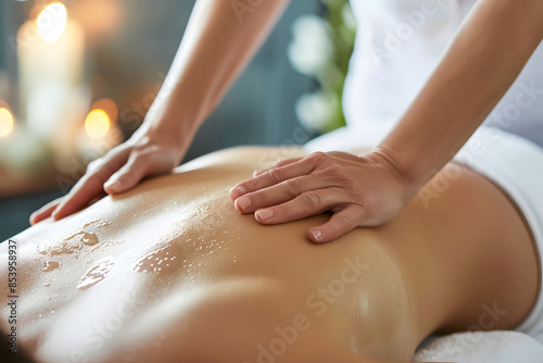 Wallpaper Mural A detailed image of a massage therapist applying pressure to a client’s back, with a peaceful spa setting in the background  Torontodigital.ca