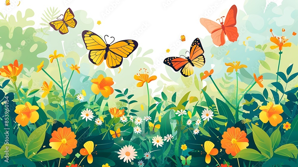 Butterflies and Flowers in a Springtime Garden Butterflies and Flowers in a Springtime Garden
